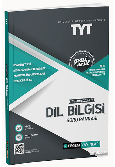 Üniversite Sınavlarına Hazırlık TYT Tamamı Çözümlü Dil Bilgisi Soru Bankası Pegem Yayınları